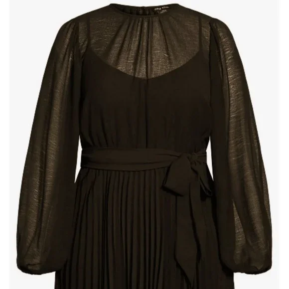 NWT City Chic Blair Black Sheer Pleated Dress 20 - Picture 6 of 12